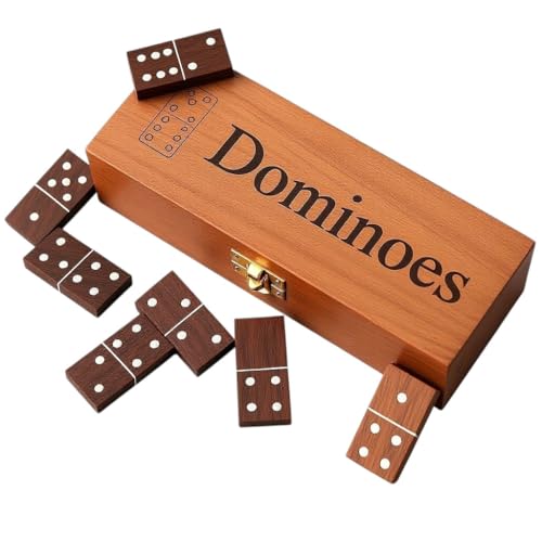 T one Dominos Set for Adults with Wooden Box(28 Tiles) | Dominos for Kids | Family Party Game | Gift for Birthday/Christmas/Father Day (Design-1)