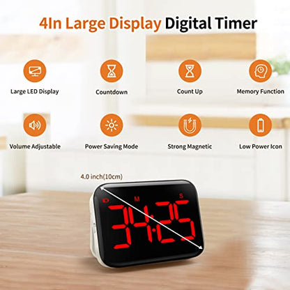VOCOO Magnetic Kitchen Timer for Cooking with Count Up Countdown, Digital Timer Battery Powered with Large Display, 2 Brightness and Volume Levels for Classroom, Teacher, Kids (Red) - color: Dark Red