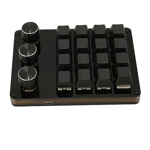 One Handed Macro Programmable Keypad, USB Mini 16 Keys 3 Knobs Hotswap Mechanical Gaming Keyboard with Blue Switch, for Gaming, Office