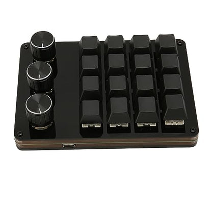 One Handed Macro Programmable Keypad, USB Mini 16 Keys 3 Knobs Hotswap Mechanical Gaming Keyboard with Blue Switch, for Gaming, Office