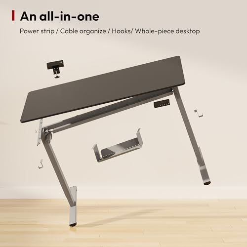 SANODESK Electric Standing Desk with Desk Clamp Power Strip 40"x 24" Whole-Piece Desktop Height Adjustable Stand Up Desk with Cable Management Sit Stand Home Office Desk Silver Frame/Black Top - color: Silver Frame+black Top, size: 40"x24"