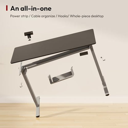 SANODESK Electric Standing Desk with Desk Clamp Power Strip 40"x 24" Whole-Piece Desktop Height Adjustable Stand Up Desk with Cable Management Sit Stand Home Office Desk Silver Frame/Black Top - color: Silver Frame+black Top, size: 40"x24"