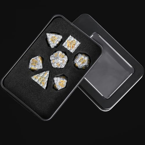 Dragon Scales Metal Dice Set with Intricate Dragon Claw Engravings - Gift Metal Box for D&D, MTG, RPG Tabletop Games（Gray） - color: Grey Dragon Scale (Dragon Claw)
