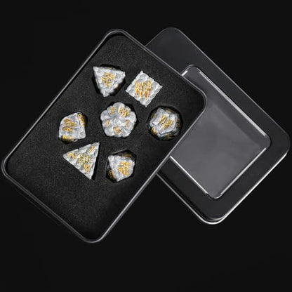 Dragon Scales Metal Dice Set with Intricate Dragon Claw Engravings - Gift Metal Box for D&D, MTG, RPG Tabletop Games（Gray） - color: Grey Dragon Scale (Dragon Claw)