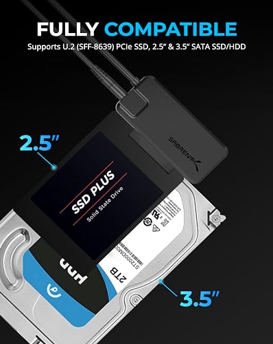 SABRENT USB 3.2 Type-A to SATA/U.2 SSD Adapter Cable (EC-U2SA) | Connects SATA & U.2 SSDs to USB; includes 12V/2A power supply; USB 3.2 - style: 2.5/3.5" SATA/U.2 SSD Adpater
