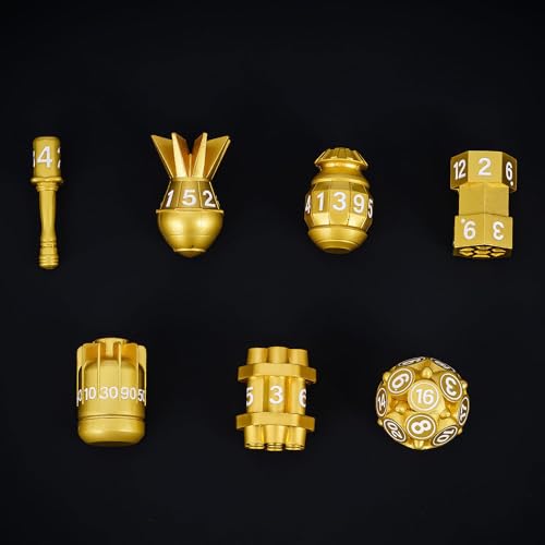 UDIXI Metal RPG Dice Set, 7PCS Bomb Polyhedral Metal Dice Set D&D Gold | Bomb Shape, Solid Metal, Leather Pouch Pakaging, Cool Design, for Dungeons and Dragons Role Playing Games Tabletop Game - color: Golden White