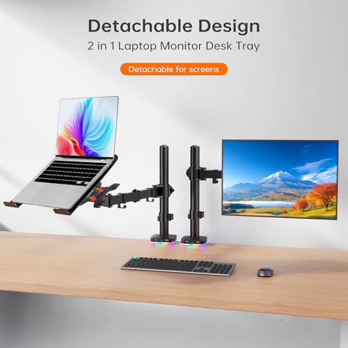 Afaloona RGB Convertible Laptop and Monitor Mount with USB Hub, Adjustable | RGB USB hub with 1 USB-C & 2 USB-A ports for charging and data transfer, fits 13-32" monitors or 11-17" laptops, up to 18 lb - size: RGB Laptop Stand