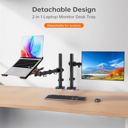 Afaloona RGB Convertible Laptop and Monitor Mount with USB Hub, Adjustable | RGB USB hub with 1 USB-C & 2 USB-A ports for charging and data transfer, fits 13-32" monitors or 11-17" laptops, up to 18 lb - size: RGB Laptop Stand