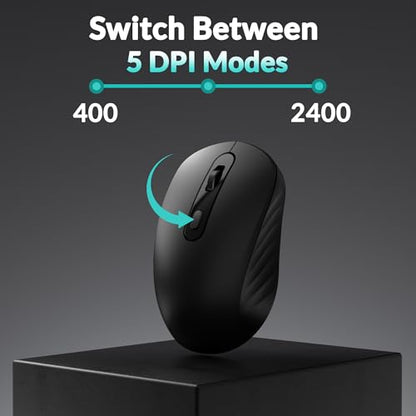 Keychron BM25 Quiet-Click Wireless Mouse, Ergonomic Rechargeable Mice with Tri-Mode, 2.4G/Bluetooth 5.2/Wired, 1000Hz Polling Rate, Adjustable DPI, Programmable for Mac, Windows, Linux - Black - color: Black