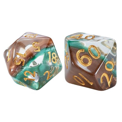 Gate Keeper Games and Dice: Eclipse Dice: Treant Dice - 7pc Set, Green & Brown, Pearlescent Swirl, 7 Resin Dice for Role Playing Games - style: Treant