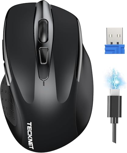 TECKNET Wireless Mouse Rechargeable, 2.4G USB-A Silent Mouse, Quiet Click, 6 Adjustable 4800 DPI, Cordless Computer Mice, Ergonomic Mice for Laptop, 6 Buttons for Chromebook, Ergo Grip - Black - color: Black