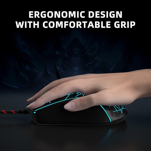 MageGee G6 Wired Gaming Mouse, Ergonomic USB Optical Mouse with 7 Colors Breathing LED Backlit, 6 Adjustable Speed Levels from 600 to 3200 for Laptop PC Computer Games & Work, Black - color: black