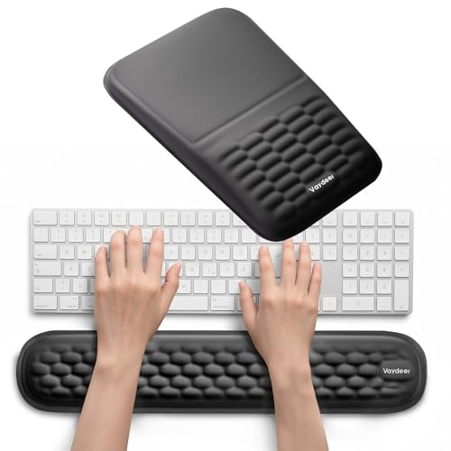 2-in-1 Keyboard & Mouse Wrist Rest Set – Ergonomic Pain-Relief Support, Memory Foam Wrist Cushion with 8° Slope & Massage Nubs, Non-Slip PU Base, Relieves Wrist Pain & Carpal Tunnel from Long Typing - color: Black
