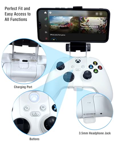 Joso Mobile Phone Holder for Xbox Controller, Cellphone Mount Clamp Compatible with Xbox Series S/X, Xbox One/S/X Gamepad, Adjustable Clip with 2 Thumb Grip Caps