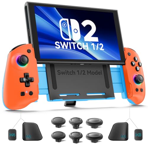 OIVO VGA DESIGN Switch Controller Handheld for 1/2/OLED, Ergonomic Grip Stretch Joypad for SW Console, Wireless Controller with TMR Joysticks, RGB Lighting, Turbo, 4 Macros & Card Slot - color: Orange & Blue