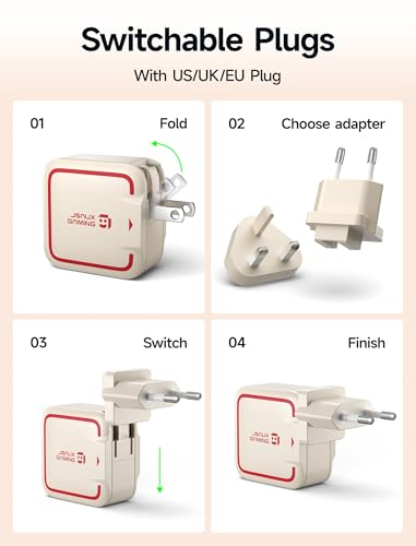 JSAUX 65W GaN USB C Charger for Switch 2, EU/UK Plug, 6.6FT Cable, White | Powers in TV Mode, GaN PD Fast Charge for ROG Xbox Ally, Steam Deck, ROG Ally, iPhone 17, Galaxy, Tablet & Laptop - color: Off-White