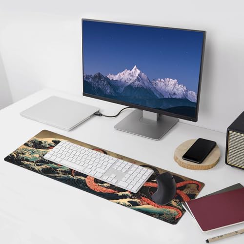 Japanese Octopus Gaming Mouse Pad Extended Large Mouse Mat 31.5 X 11.8 Inch Nonslip Rubber Base Long Desk Pad Stitched Edges Mousepad Mice Pad for Office Home Game - color: Japanese Octopus