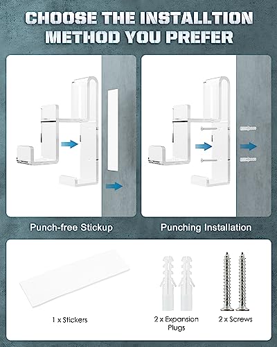 MoKo Controller Wall Mount, Dual Gamepad Headphone Hanger for PS5 Xbox | Holds 2 controllers and one headset, saves desk space, fits PS5 PS4 Xbox Switch Steam Deck and most gamepads - color: Clear