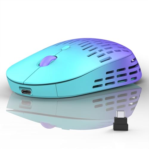 RAPIQUE Bluetooth Wireless Mouse, Dual Mode Rechargeable Silent Computer Mice with 2.4G Type C Receiver, USB C Mouse for MacBook, Laptop, Surface Pro, Chromebook, Tablet (Mint Green to Purple) - color: Mint Green to Purple