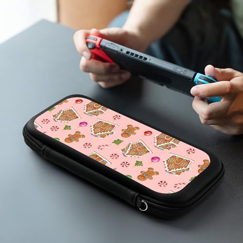 PPIKTC Carrying Case for Switch, Pink Christmas Gingerbread Protective Travel Storage Bag, Hard Shell Game Holder Organizer with 15 Game Cartridges - color: Design (212)
