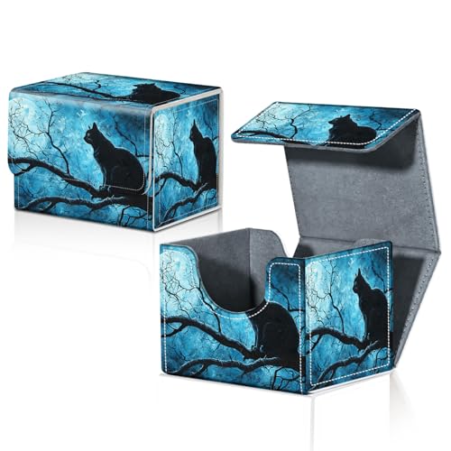 Card Deck Box for MTG Trading Cards with Magnetic Closure,Premium Card Storage Box Case Cover for TCG CCG Magic Cards,Black Cat on Tree - color: Black Cat on Tree