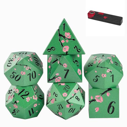 UDIXI DND Metal Dice Set, Flower Solid Metal RPG Dice Set Green for D&D | Pink Flower, Metal Case Packaging, Heavy Metal Dice, D&D Gift, for Dungeons and Dragons Role Playing Games Tabletop Games - color: Flower/Greenblack