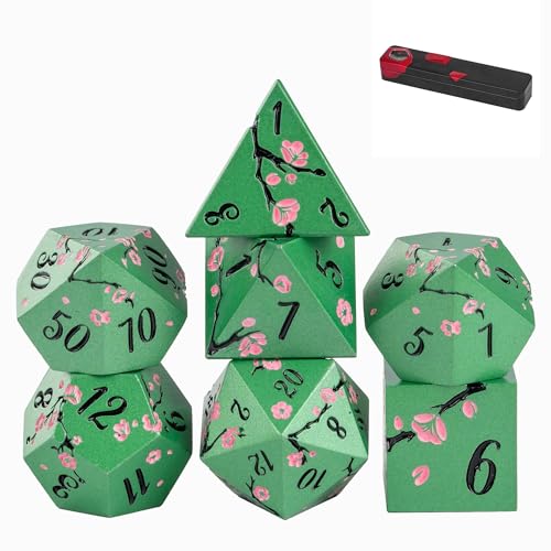 UDIXI DND Metal Dice Set, Flower Solid Metal RPG Dice Set Green for D&D | Pink Flower, Metal Case Packaging, Heavy Metal Dice, D&D Gift, for Dungeons and Dragons Role Playing Games Tabletop Games - color: Green-black