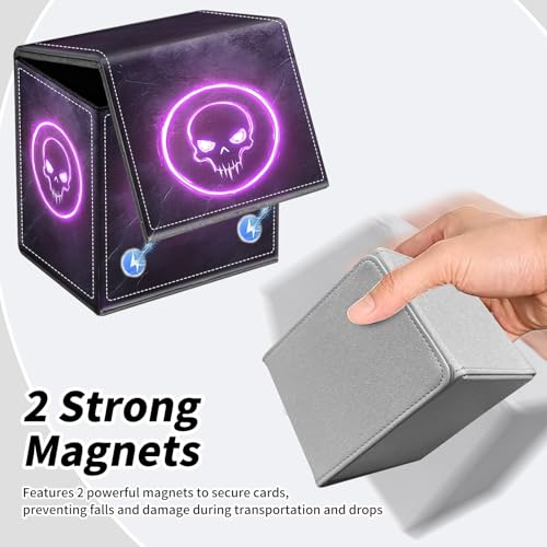 BVDIKMI Card Deck Box for MTG, Card Storage Box Fits 100+ Single Sleeved Cards, PU Leather Strong Magnet Card Deck Case Holder for Magic Commander TCG CCG, Black Flame - color: Black Flame