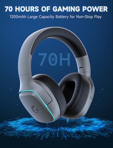 Gvyugke 2.4GHz Wireless Gaming Headsets for PS5, PS4, PC, Switch - Bluetooth 5.3 Gaming Headphones with Noise Canceling Mic, 7.1 Surround Sound, 70H Battery, Blue Lighting - Space Gray - color: Space Gray