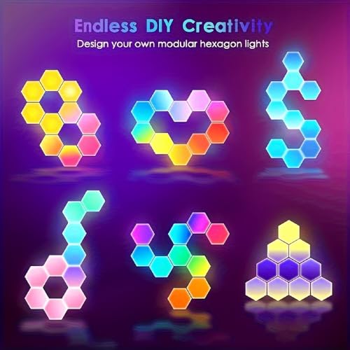 8 Pack Hexagon Light Panels - Smart RGB Hexagon LED Lights Wall Lights with APP & Remote Control Cool Music Sync Gaming Lights for Lving Room, Bedrooms, DIY Lovers, Gifts, Gaming Room, Kids