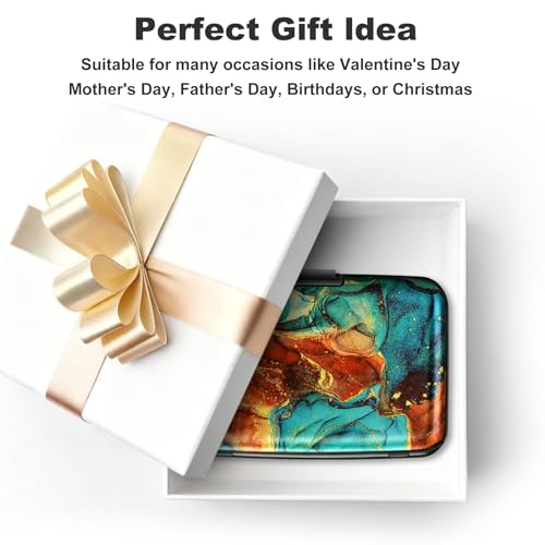 ELFISH Mini RFID Aluminum Wallet Credit Cards Holder Business Card Case Metal ID Case for Men Women（Blue Brown Marble - color: Blue Brown Marble