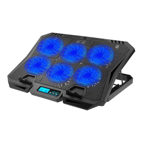 Kisangel 6-Fan Laptop Cooling Pad, Adjustable Speed Quiet Cooler Stand with Blue LED Lights, Ergonomic Notebook Cooling Base for 15.6 Inch Gaming Laptops