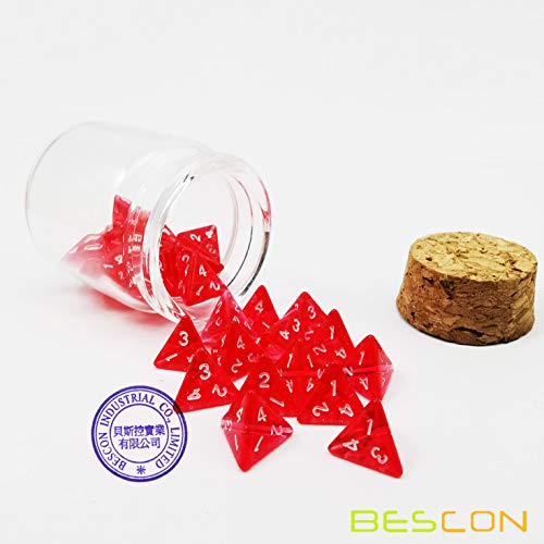 Bescon Mini Gem Red D4 Dice Set, 30-Piece 4-Sided Polyhedral Dice in Glass Jar for RPG, Tabletop Games, Math Games and Party Favors - color: Mini Gem Red D4 Dice 30pcs Healing Potion Bottle