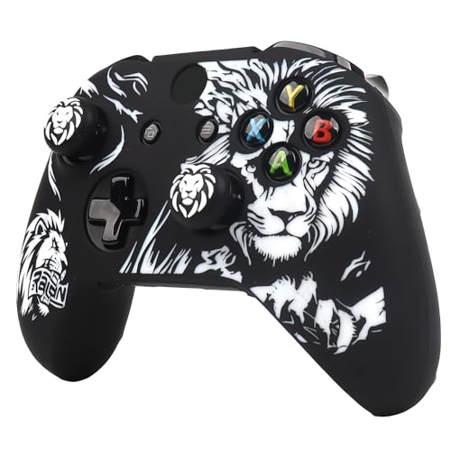 Lion Controller Skin Cover Compatible with Xbox one Controller, RALAN Protector Case, Customised Thumb Grips Caps - color: Lion Black White