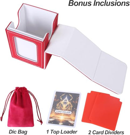 AFIING MTG Deck Box for Commander Display,Card Deck Box Fits 60+ Double Sleeved Cards or 100+single sleeved cards, Magic Commander TCG Card Storage Box with 2 Dividers,Dice Bag(Red/White) - color: Commander Red White