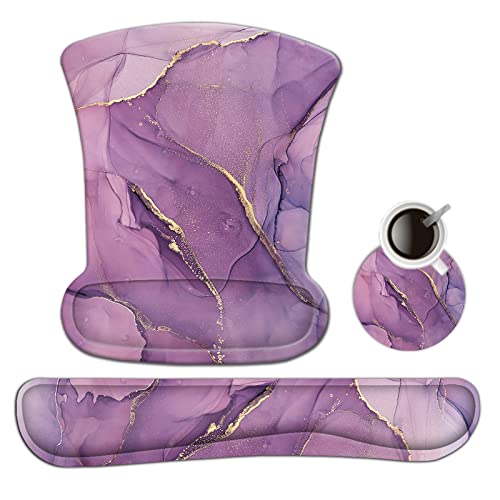 AIMSA Ergonomic Keyboard Wrist Rest and Mouse Pad with Wrist Support Set, Memory Foam Non-Slip Rubber Base, for Home, Office, Easy Typing, Pain Relief, Purple Marble - color: Purple Marble