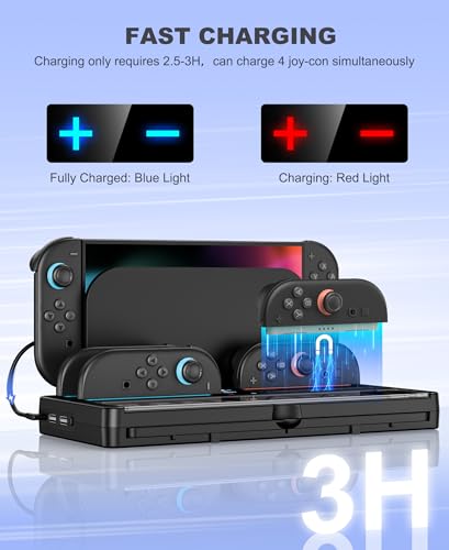 Switch 2 Charging Dock Station & Organizer Station for Nintendo Switch 2, 4-In-1 Charging Dock Base Station for Switch 2 Joycons with Indicator，Switch 2 Accessories Kit Storage with 20 Game Slots