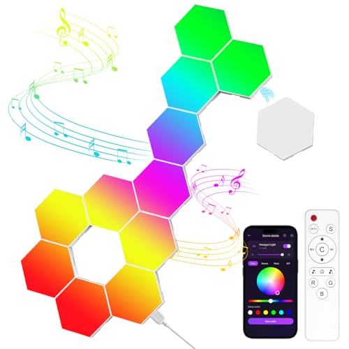 12 Pack Hexagon LED Wall Light Panels – RGB Smart Lights with APP & Remote, Music Sync Honeycomb Design – Modular Gaming Wall Decor for Bedroom, Kids Room, and Living Room - size: ‎Hexagon Lights - 12 Pack