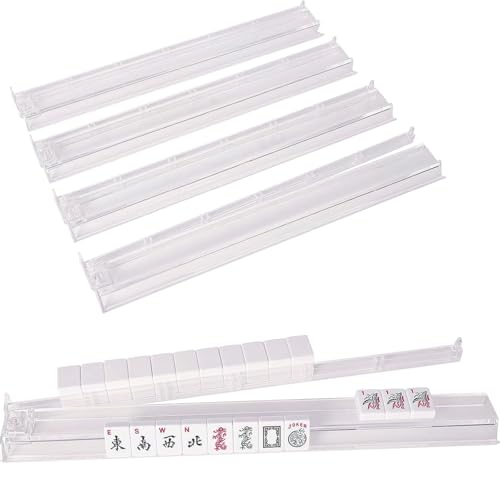 4-Piece Transparent Mahjong Racks with Pushers Set – One-Piece Mahjong Racks & Pushers, Classic American Mahjong Tile Game Accessories, Rotating Mah Jongg Accessories for Smooth Play
