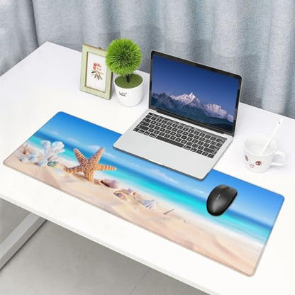 Gaming Mouse Pad, Large Beach Mousepad Laptop, Extended Mouse Mat, Long XL Waterproof Keyboard Pads, Big Non-Slip Mousepads for Game Office Home, 31.5 x 11.8 in - color: Beach