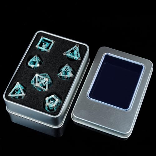 Hollow Metal DND Dice Set, 7-Piece Polyhedral RPG Gaming Dice with 3D Dragon Design, Cyan, for Dungeons and Dragons, Pathfinder, MTG - color: 3d Dragon Cyan