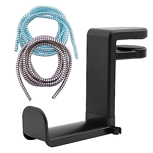 Headphone Stand, Desktop Headset Holder 360° Rotating & Adjustable Arm Clamp, Gaming Headset Hanger with 2 Data Cable Protection Ropes, for Controllers and Headphones