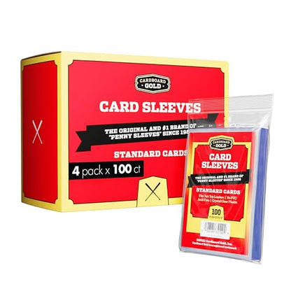 Cardboard Gold Penny Sleeves for Trading Cards - 400 Count Standard Size | Crystal-Clear Soft Plastic, Acid-Free, PVC-Free, Fits Top Loaders and Binders, TCG Compatible - size: 400 Sleeves