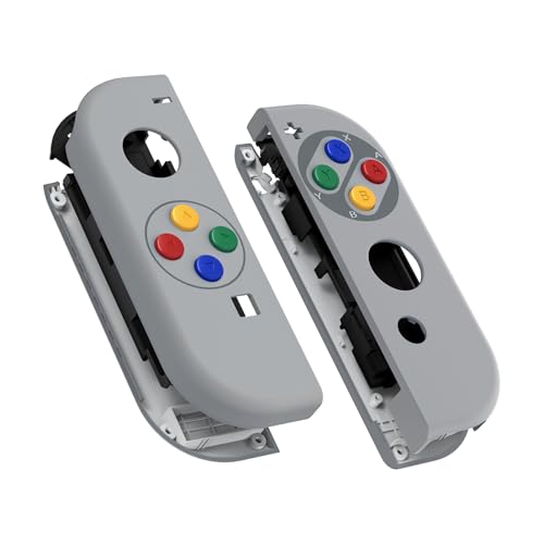 eXtremeRate DIY Replacement Shell Buttons for Nintendo Switch & Switch OLED, SFC SNES Classic EU Style Soft Touch Housing Case with Corlorful Button for Joycon Controller- Console Shell NOT Included - color: Classic SFC SNES EU Style