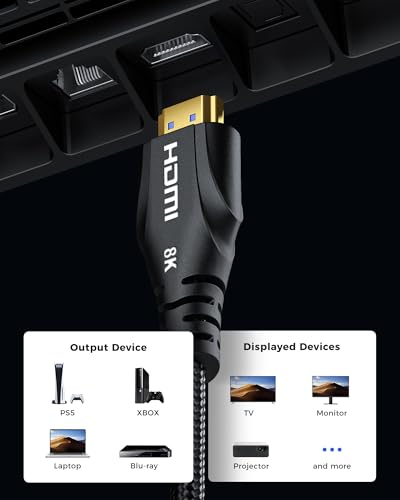 Cratree HDMI Cable 15FT 2Pack - Certified 8K Ultra High Speed HDMI Cable（Male to Male）,48Gbps Braided HDMI Cord,8K 60hz,4K 120hz,eARC,HDCP 2.2&2.3 - Compatible for TV,PS5 - size: 15 FT-2 Pack