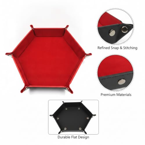 Keep Dice Contained with This Foldable Hexagon Tray, PU Leather & Velvet Interior, Portable 12.6 x 9.6 Inch Rolling Surface for Tabletop Games