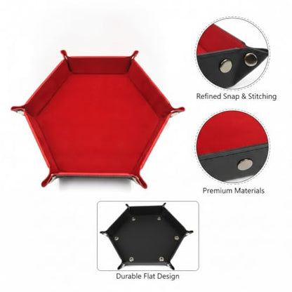 Keep Dice Contained with This Foldable Hexagon Tray, PU Leather & Velvet Interior, Portable 12.6 x 9.6 Inch Rolling Surface for Tabletop Games