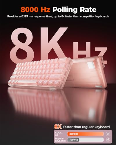 DAREU COOL60 60% Hall Effect Gaming Keyboard with Magnetic Switch, SOCD, 0.01mm Actuation Adjustable Rapid Trigger,8000 Hz Polling, Frosted Transparent Keycaps, Hot-swap, RGB Backlit - color: Pink