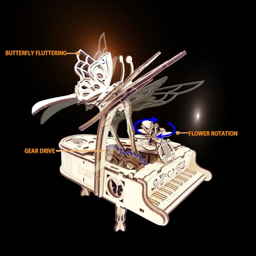 3D Wooden Puzzle for Adults - Piano DIY Music Box Wood Model Kits Construction Craft Kits Mechanical Jigsaw Puzzles for Adult Age 15+ Years Old