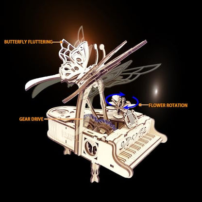 3D Wooden Puzzle for Adults - Piano DIY Music Box Wood Model Kits Construction Craft Kits Mechanical Jigsaw Puzzles for Adult Age 15+ Years Old